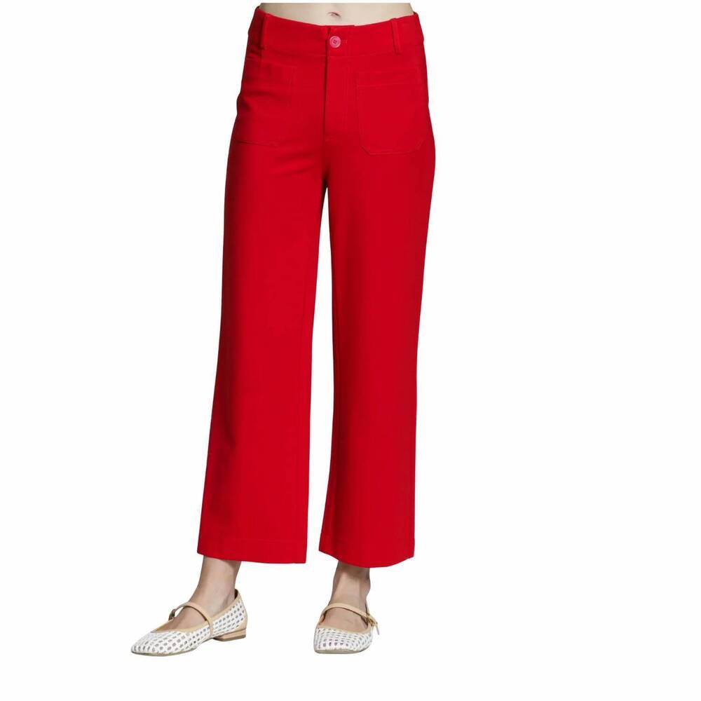NEW APNY women's ponte cropped wide leg pant with patch pocket in red